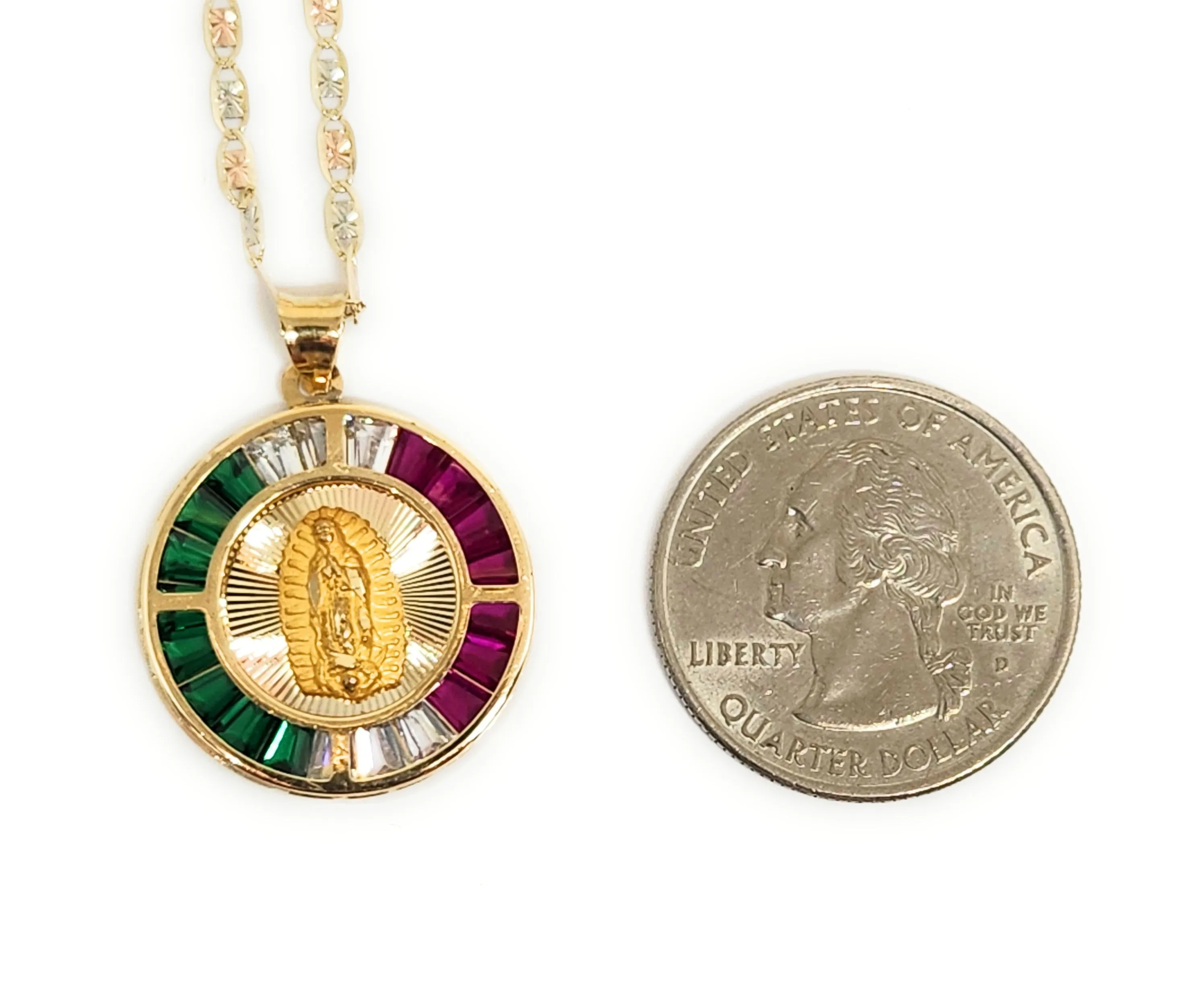 10k Solid Gold Virrgin Mary CZ Pendant Necklace  Virrgen Gaudalupe  (MADE IN MX)