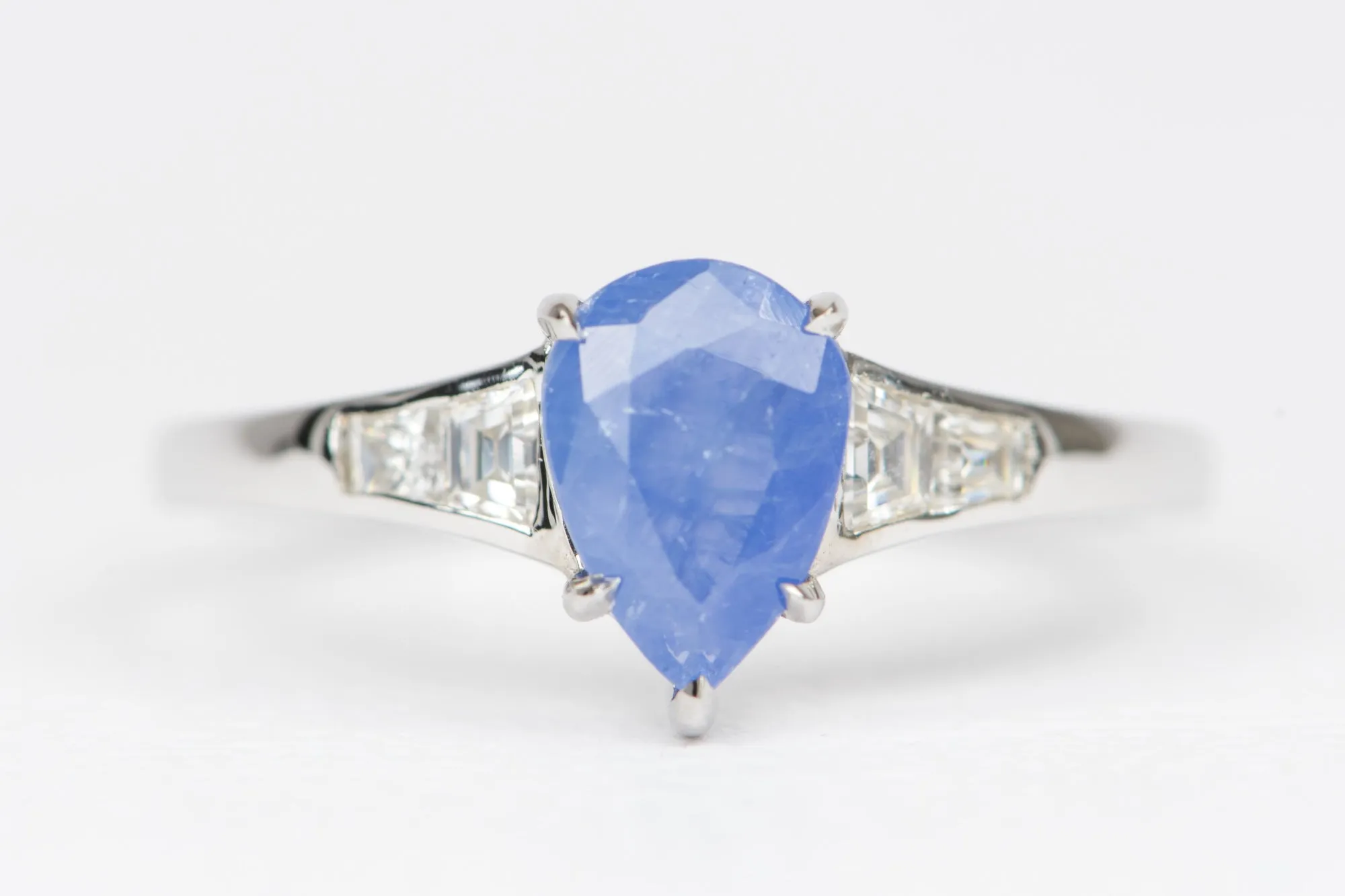 1.24ct Rustic Sapphire Moissanite Side Engagement Ring 14K White Gold AD2118-2