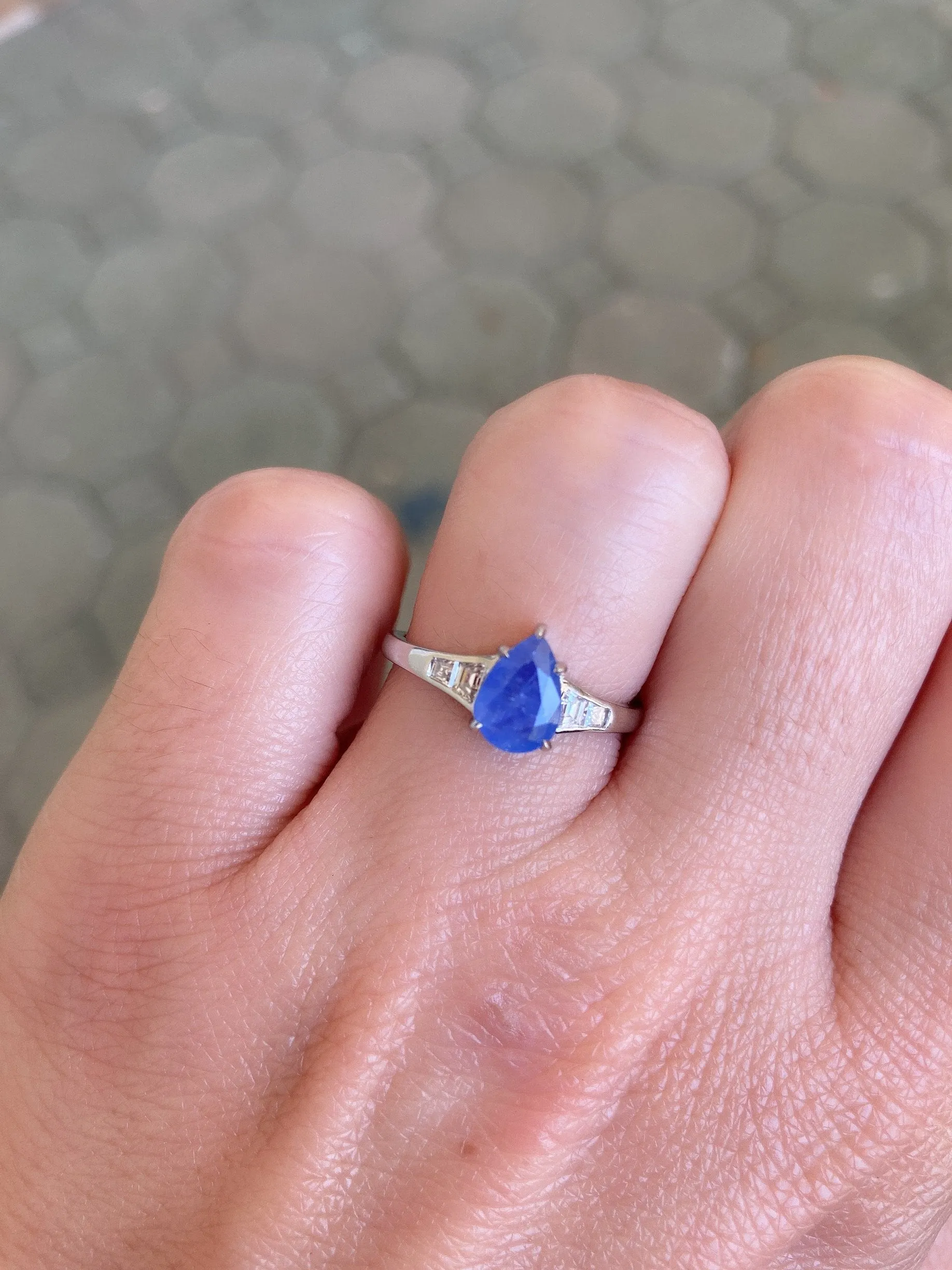 1.24ct Rustic Sapphire Moissanite Side Engagement Ring 14K White Gold AD2118-2