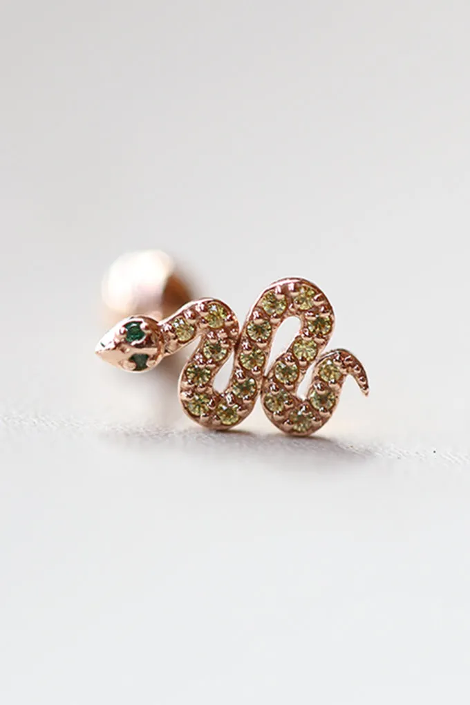 14K Solid Gold Crawling Sanke Helix Tragus Cartilage Conch Internally Threaded Earring Labret