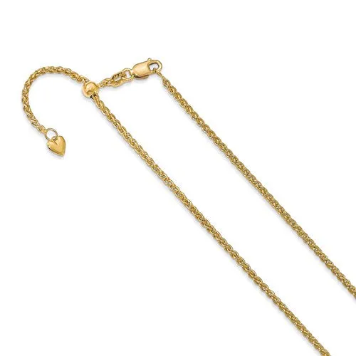 14K Yellow Gold Adjustable 1.6mm Semi Solid Spiga Chain Available Sizes 22-30