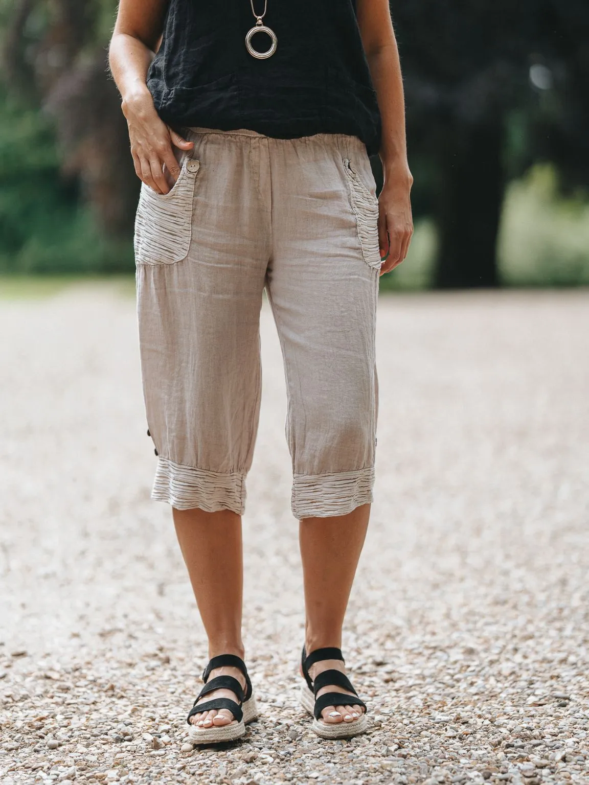 3/4 Linen Textured Trousers Mandy