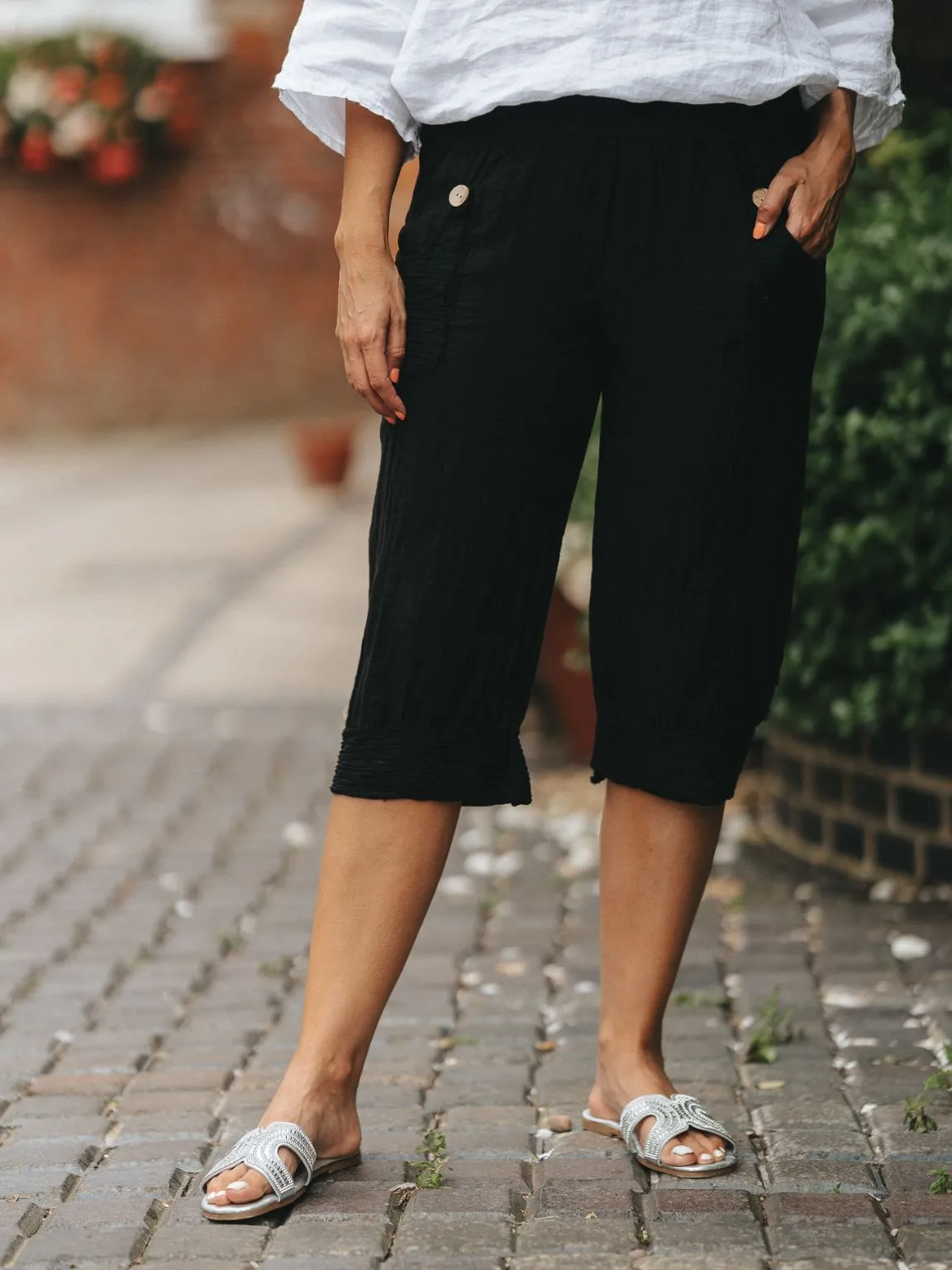 3/4 Linen Textured Trousers Mandy