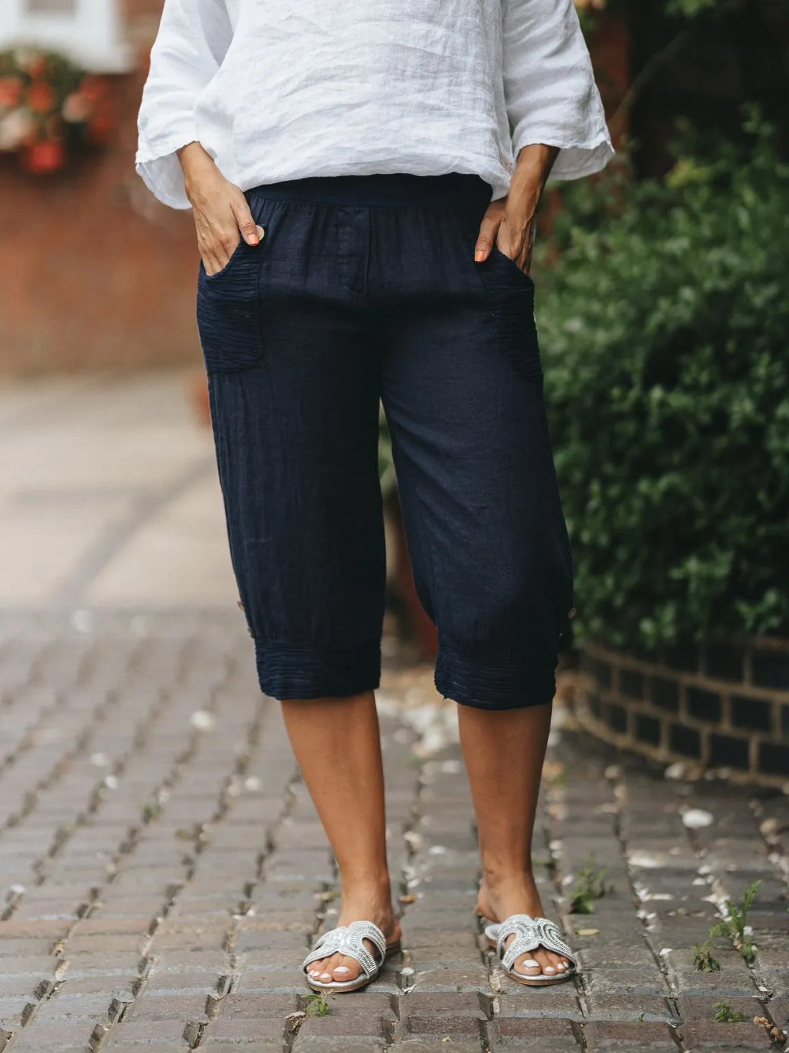 3/4 Linen Textured Trousers Mandy