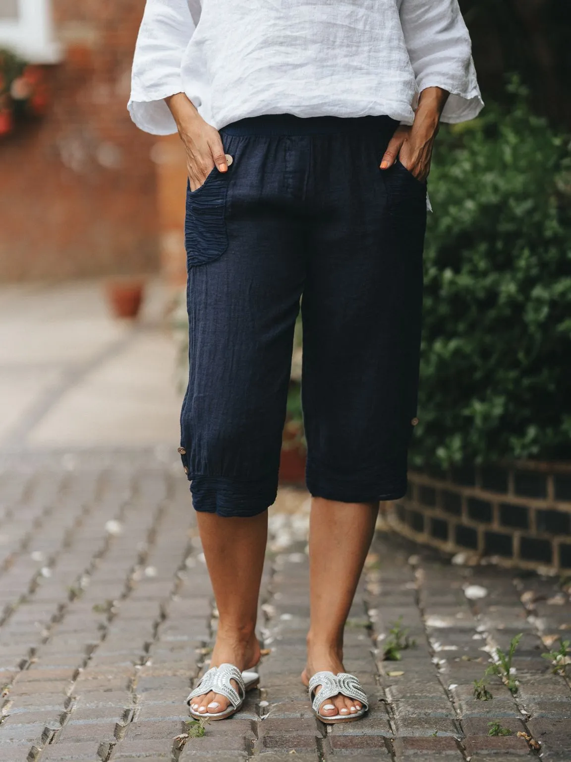 3/4 Linen Textured Trousers Mandy