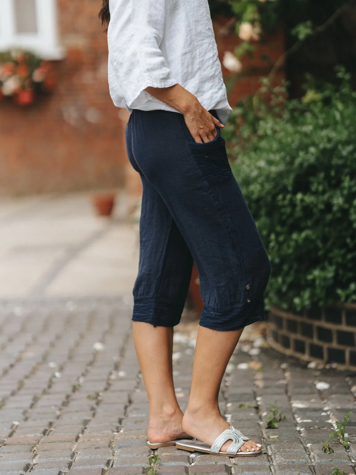 3/4 Linen Textured Trousers Mandy