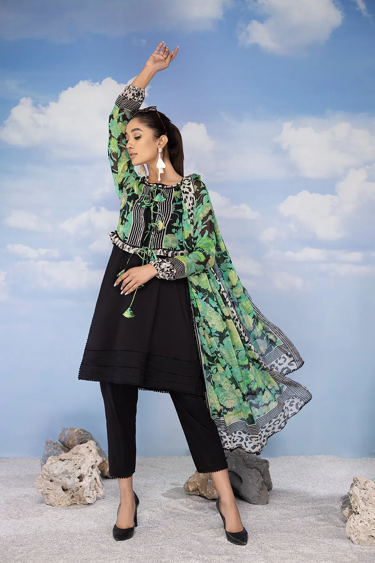 4-Pc Chiffon Jacket With Cotton Inner Chiffon Dupatta and Cotton Trouser CPV23-02