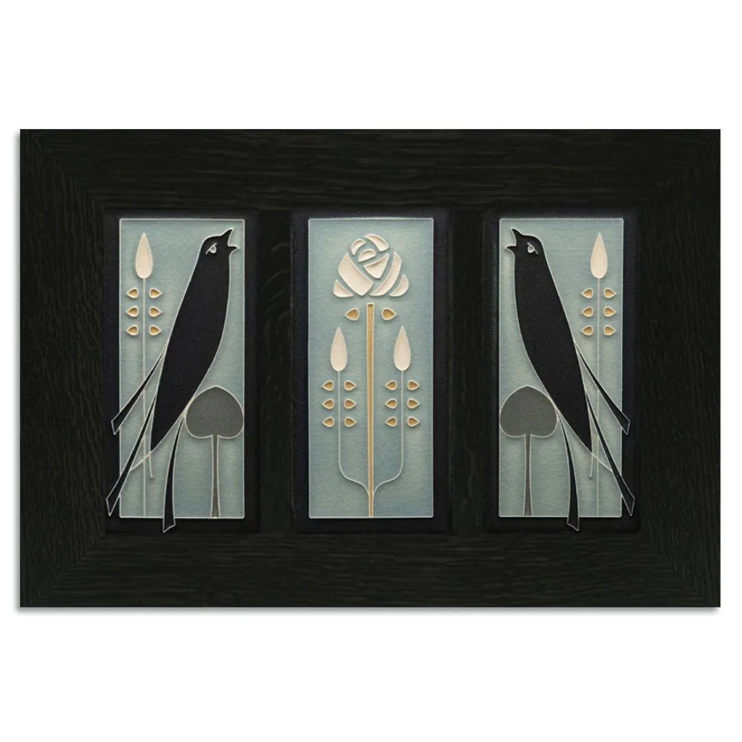 4x8 Songbirds Framed Tile Set in Grey Blue