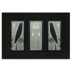 4x8 Songbirds Framed Tile Set in Grey Blue