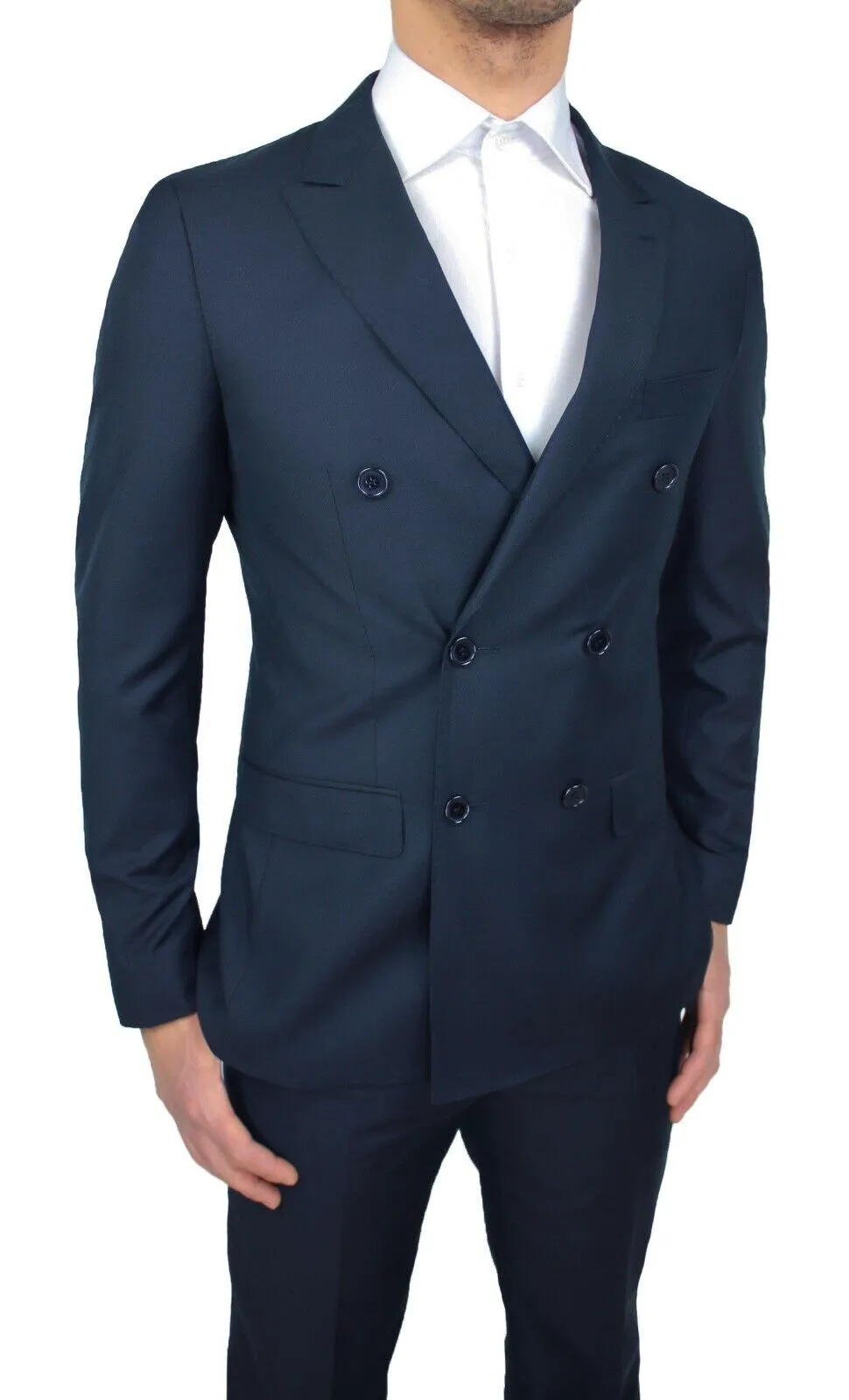 Abito uomo sartoriale doppiopetto blu scuro elegante formale smoking cerimonia