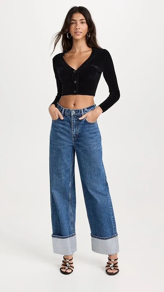 Alexander Wang  |Casual Style Corduroy Long Sleeves Plain Logo Cropped Tops