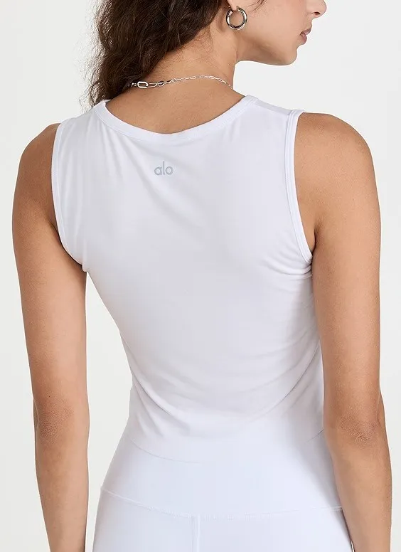 ALO Yoga  |Crew Neck Plain Logo Loungewear Cropped Tops