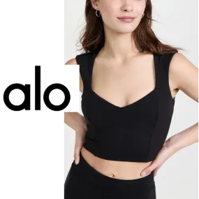 ALO Yoga  |Rib Plain Logo Loungewear Cropped Tops Tanks & Camisoles