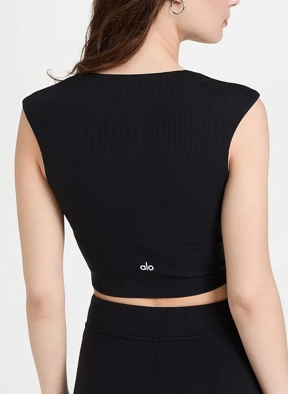 ALO Yoga  |Rib Plain Logo Loungewear Cropped Tops Tanks & Camisoles