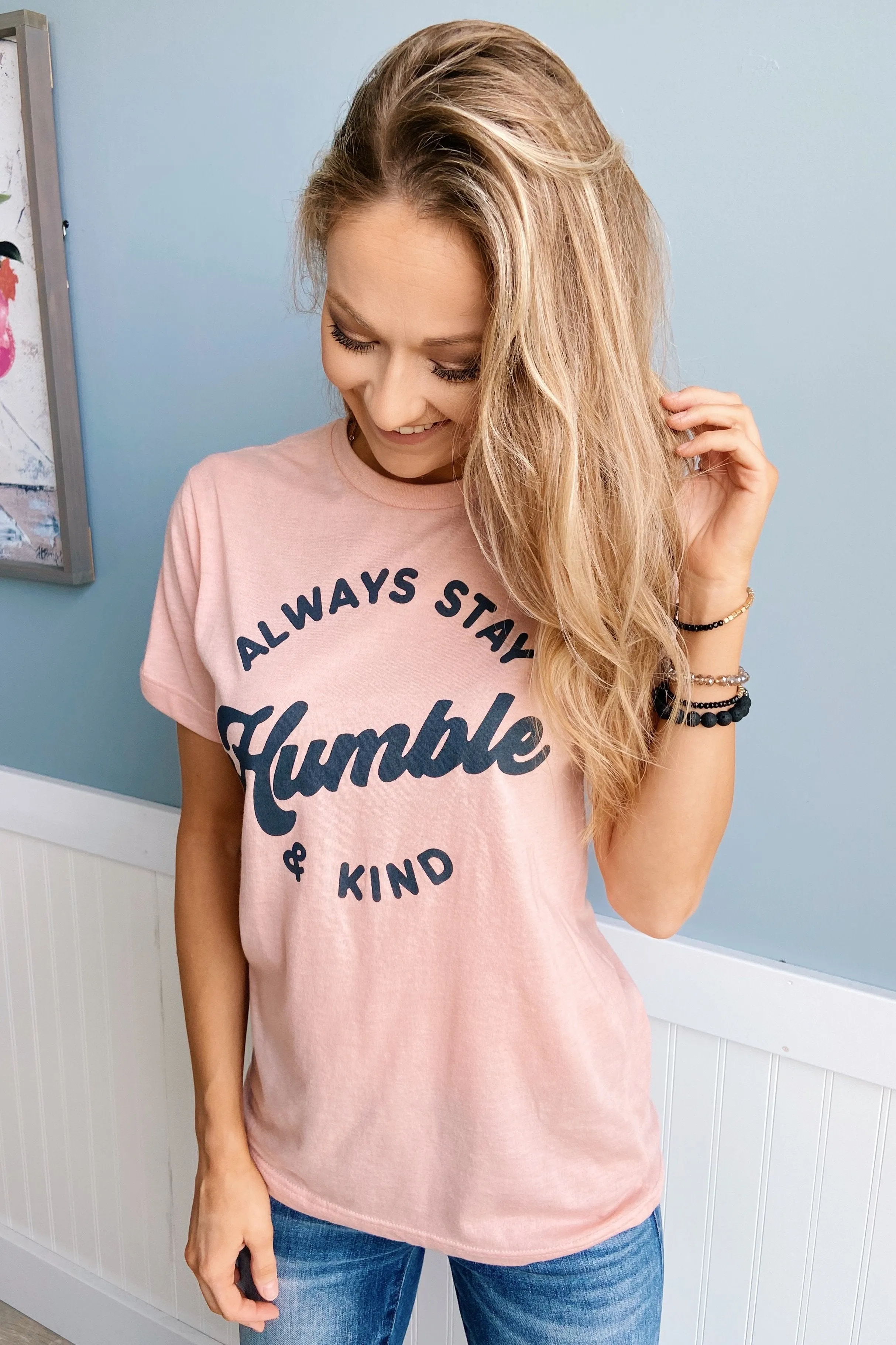 Always Stay Humble & Kind Graphic Tee- Light Peach