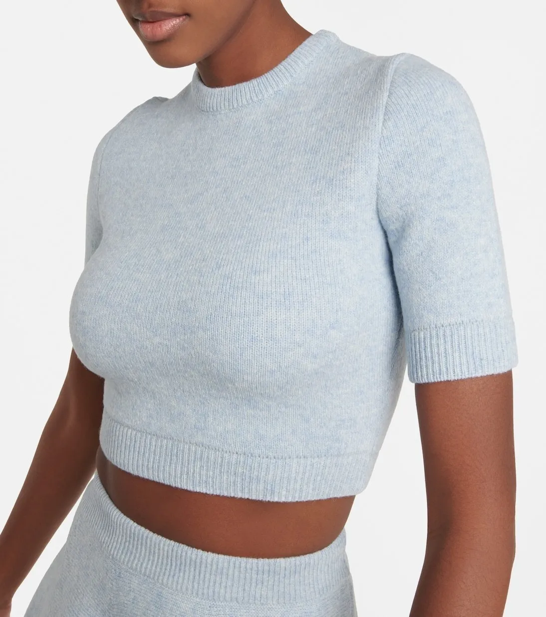 Azzedine Alaia  |Crew Neck Wool Plain Short Sleeves Cropped Tops