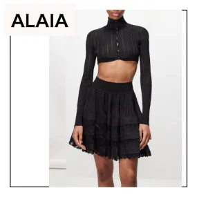 Azzedine Alaia  |Nylon Long Sleeves Plain Elegant Style Front Button