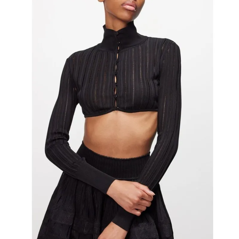 Azzedine Alaia  |Nylon Long Sleeves Plain Elegant Style Front Button