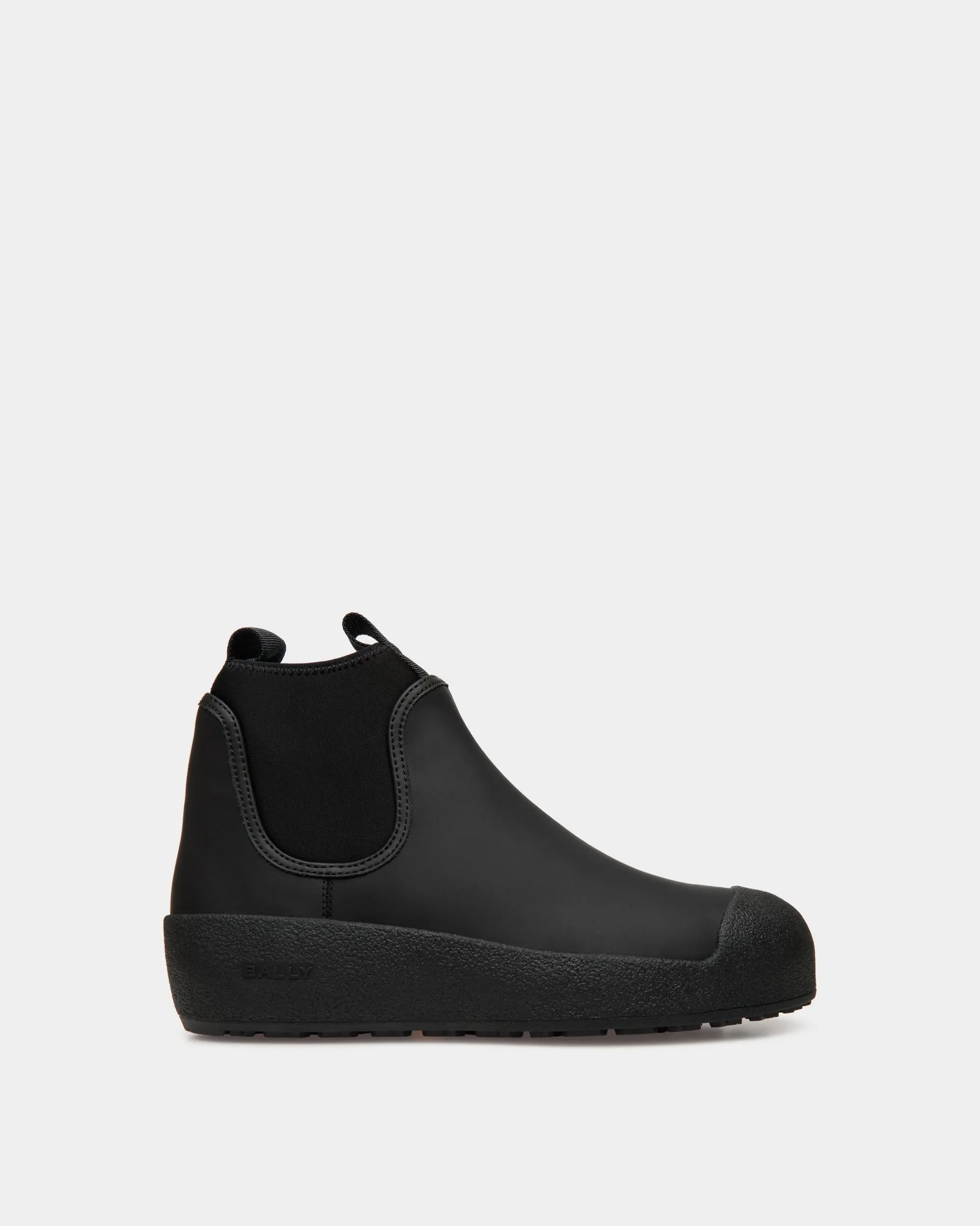 Bally Curling Bootie in Black Rubberized Leather 