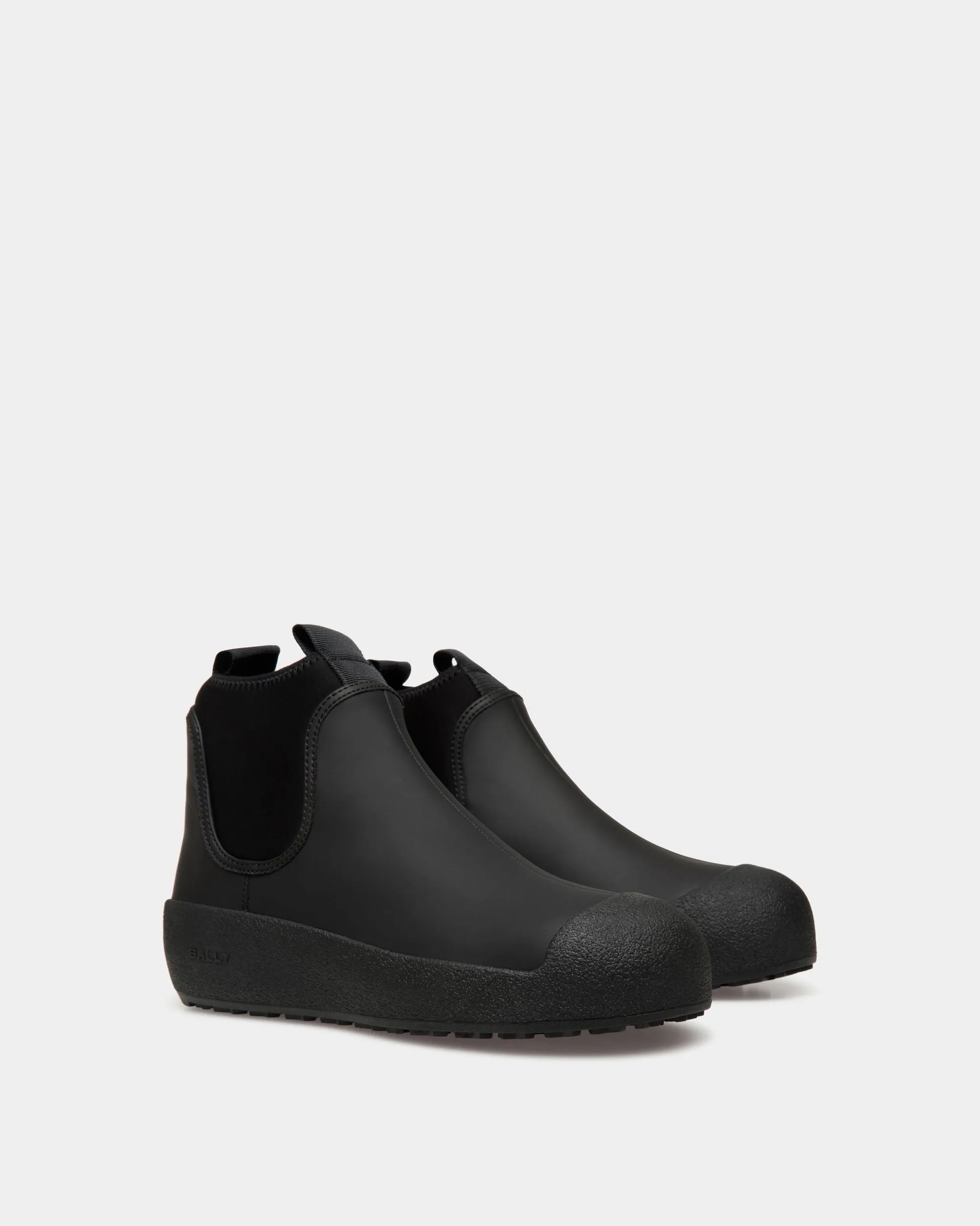 Bally Curling Bootie in Black Rubberized Leather 