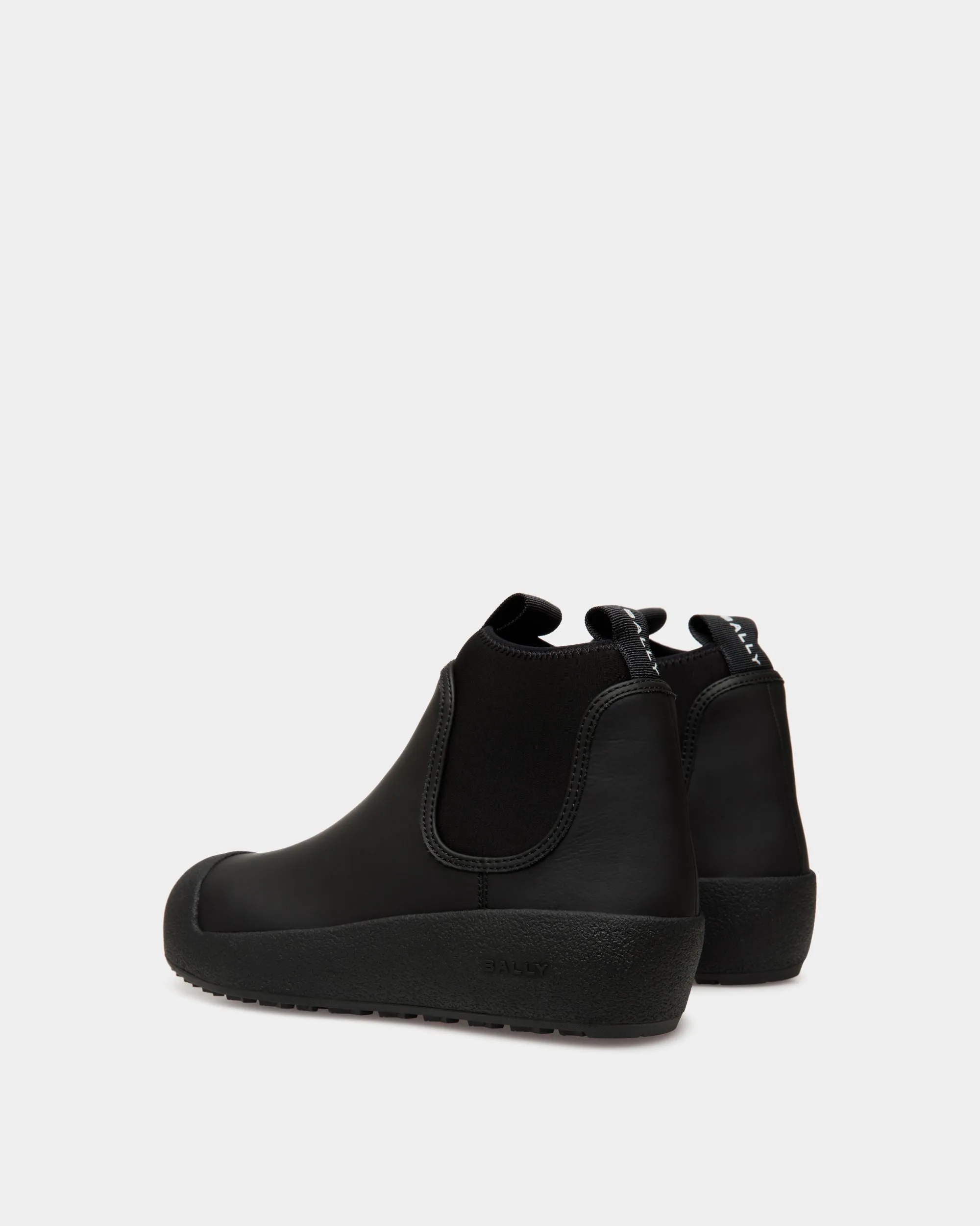 Bally Curling Bootie in Black Rubberized Leather 