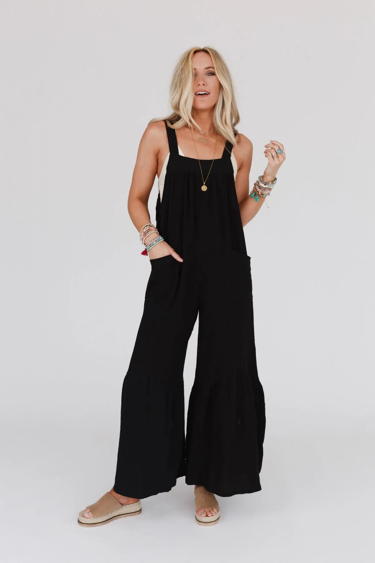 Bethany Wide Leg Ruffle Jumpsuit - Black