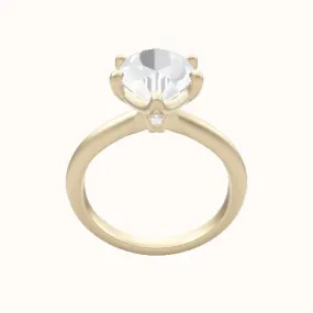 Beveled Solitaire Engagement Ring With Crown Six Prong w. accent Diamond Head