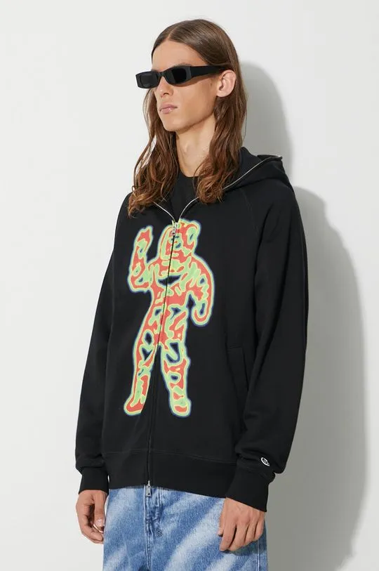 Billionaire Boys Club cotton sweatshirt HEAT MAP STANDING ASTRO ZIP THROUGH HOOD men's black color B23333