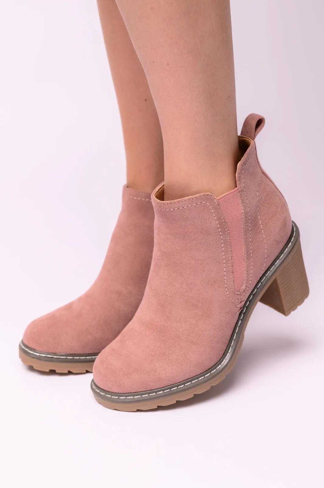 Bite Me Bootie in Blush Faux Suede Corkys