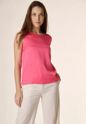 Blusa corallo viscosa con spacchi smanicata