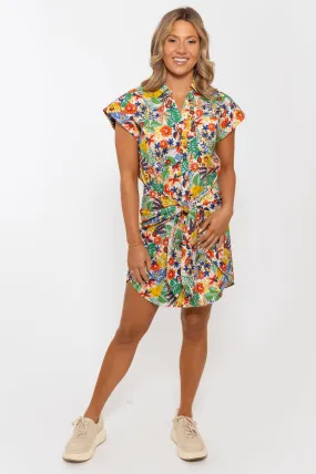 Bright Palm Wrap Shirt Dress