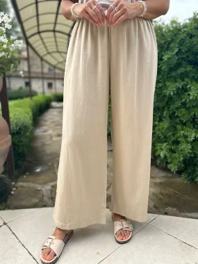 Camel Linen Blend Wide Leg Trousers Harriet