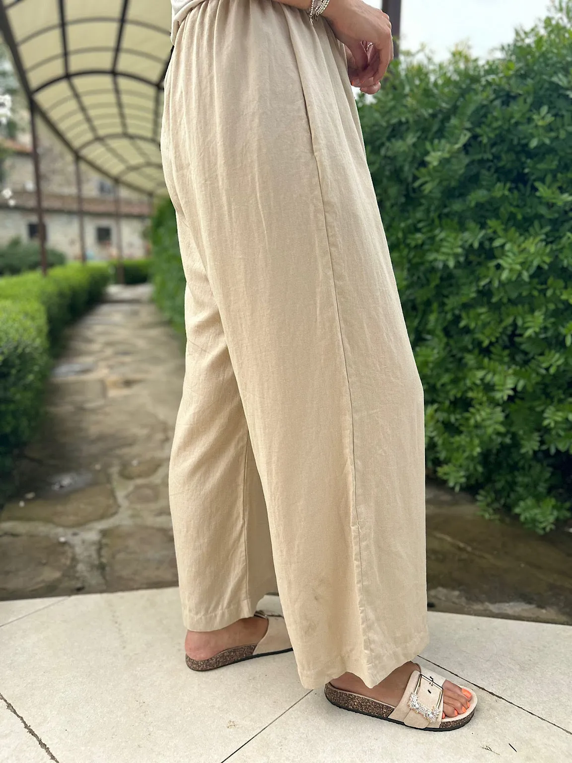 Camel Linen Blend Wide Leg Trousers Harriet