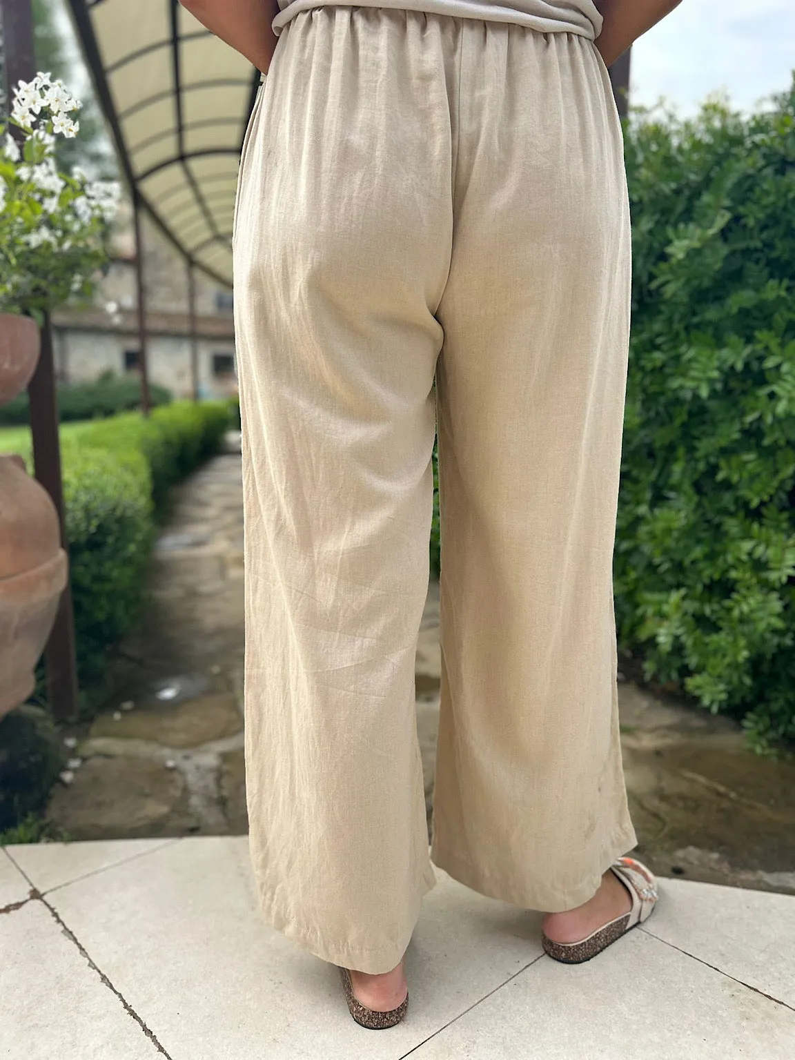 Camel Linen Blend Wide Leg Trousers Harriet