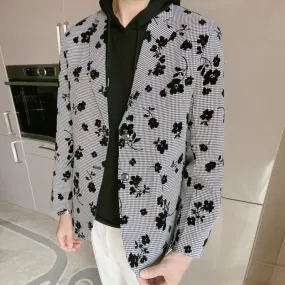 Casual Style Full Sleeve Flower Printed Designer Party Blazer for Men