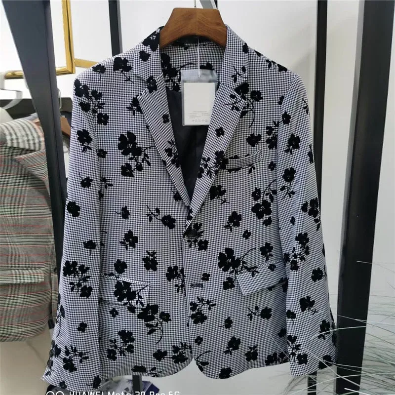 Casual Style Full Sleeve Flower Printed Designer Party Blazer for Men