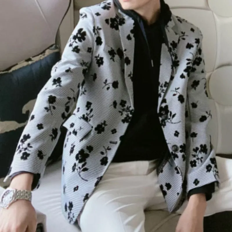 Casual Style Full Sleeve Flower Printed Designer Party Blazer for Men