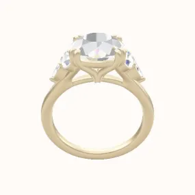 Cathedral Band with Marquise & Round Sidestone Trio Engagement Ring With Double Prongs Head