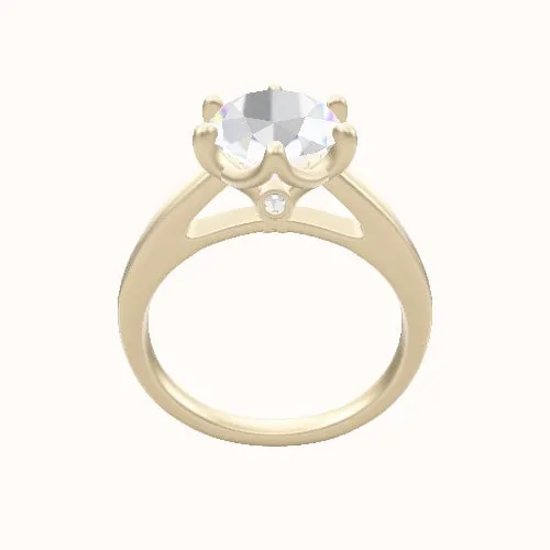 Cathedral Engagement Ring With Crown Six Prong w. accent Diamond Head