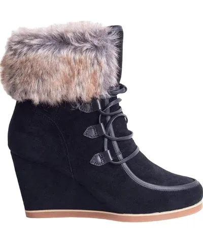 Cecelia New York Women's North Star Ankle Boot In Black Faux Fur