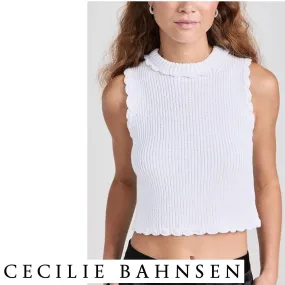 CECILIE BAHNSEN  |Crew Neck Blended Fabrics Plain Cotton Cropped Tops