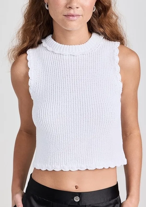 CECILIE BAHNSEN  |Crew Neck Blended Fabrics Plain Cotton Cropped Tops