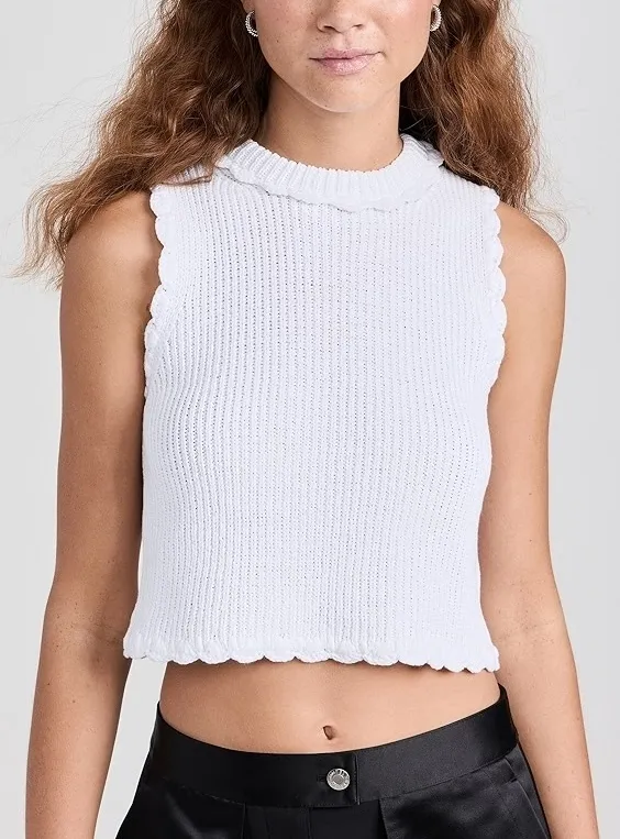 CECILIE BAHNSEN  |Crew Neck Blended Fabrics Plain Cotton Cropped Tops