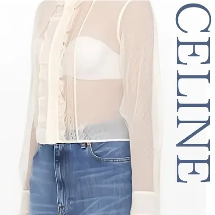 CELINE  |Long Sleeves Cotton Puff Sleeves Cropped Tops