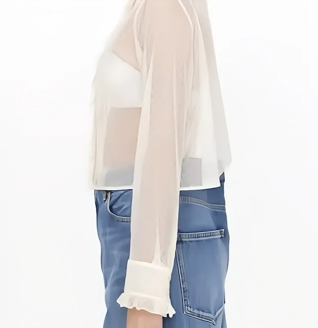 CELINE  |Long Sleeves Cotton Puff Sleeves Cropped Tops