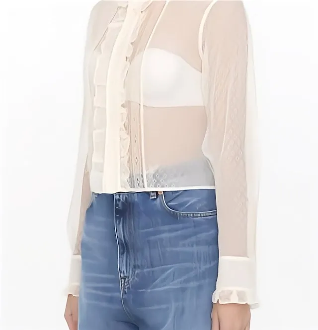 CELINE  |Long Sleeves Cotton Puff Sleeves Cropped Tops