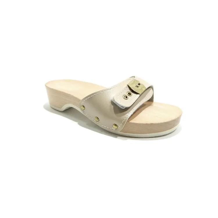 Ciabatte Donna Zoccoli in Legno Fascia Regolabile Beige