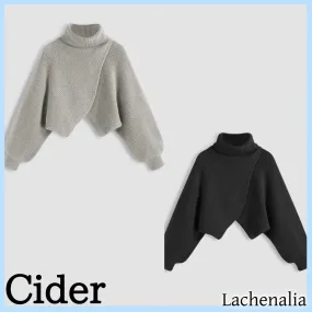 Cider  |Casual Style Long Sleeves Plain High-Neck Cropped Tops