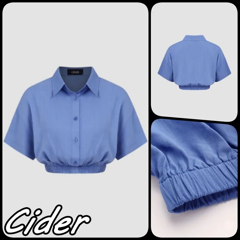 Cider  |Casual Style Plain Short Sleeves Cropped Tops