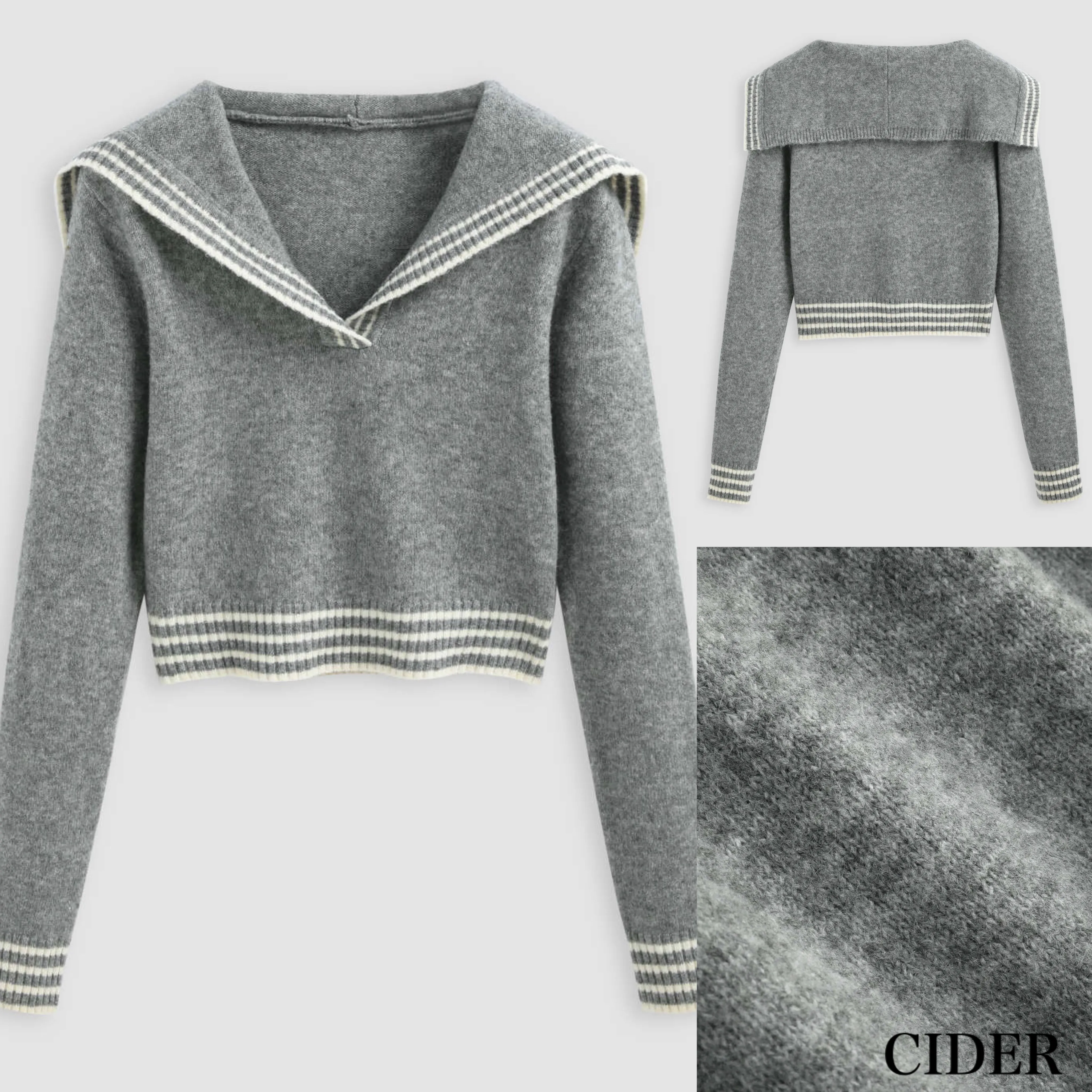 Cider  |Casual Style V-Neck Long Sleeves Plain Cropped Tops